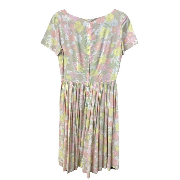 Vintage 1950s  Pink‎ Yellow White Floral S/S Cotton Dress Homemade Pastel Pinup - Picture 2 of 5